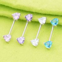 New Stainless Steel Heart-shape Straight Rod Zircon Stainless Steel Breast Ring main image 4