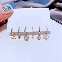Korean Shell Dog Round Brand Pendant Copper Earrings Set main image 3