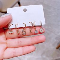 Korean Shell Dog Round Brand Pendant Copper Earrings Set main image 6