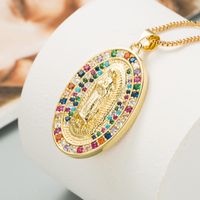 Oval Virgin Statue Pendant Necklace Copper Gold-plated Inlaid Colorful Zircon Necklace Accessories main image 1