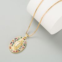 Oval Virgin Statue Pendant Necklace Copper Gold-plated Inlaid Colorful Zircon Necklace Accessories main image 3