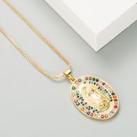 Oval Virgin Statue Pendant Necklace Copper Gold-plated Inlaid Colorful Zircon Necklace Accessories main image 4