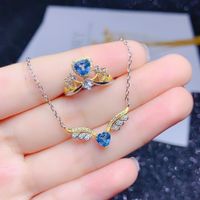 New Angel Wing Necklace Heart-shaped Blue Topaz Color Ring Pendant Copper Set main image 2