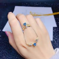 New Angel Wing Necklace Heart-shaped Blue Topaz Color Ring Pendant Copper Set main image 3
