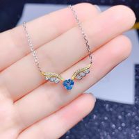 New Angel Wing Necklace Heart-shaped Blue Topaz Color Ring Pendant Copper Set main image 6