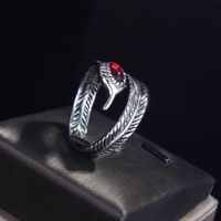Red Diamond Plated S925 Sterling Silver Feather Ring Men And Women Open Ring main image 6