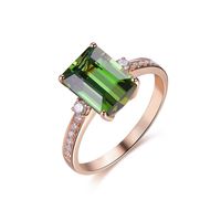 New Simulation Green Tourmaline Ring Plated 18k Rose Gold Inlaid Emerald Open Ring Female main image 1