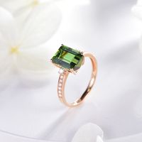 New Simulation Green Tourmaline Ring Plated 18k Rose Gold Inlaid Emerald Open Ring Female main image 3