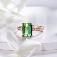 New Simulation Green Tourmaline Ring Plated 18k Rose Gold Inlaid Emerald Open Ring Female main image 4