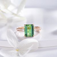 New Simulation Green Tourmaline Ring Plated 18k Rose Gold Inlaid Emerald Open Ring Female main image 5