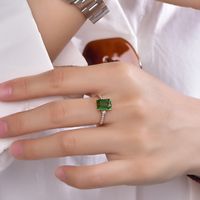 New Simulation Green Tourmaline Ring Plated 18k Rose Gold Inlaid Emerald Open Ring Female main image 6