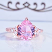 New Pink Diamond Rose Gold Drop Pear Shaped Ring European And American Simple Ring Female main image 2