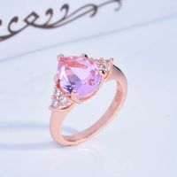 New Pink Diamond Rose Gold Drop Pear Shaped Ring European And American Simple Ring Female main image 3