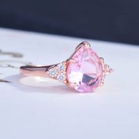 New Pink Diamond Rose Gold Drop Pear Shaped Ring European And American Simple Ring Female main image 4