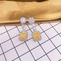 New Micro-inlaid Yellow Square Diamond Earrings Ear Jewelry main image 2
