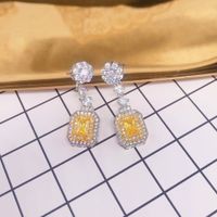 Nuevos Pendientes De Diamantes Cuadrados Amarillos Con Micro Incrustaciones Joyería Para El Oído main image 2