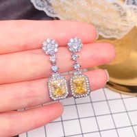 Nuevos Pendientes De Diamantes Cuadrados Amarillos Con Micro Incrustaciones Joyería Para El Oído main image 3