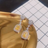New Micro-inlaid Yellow Square Diamond Earrings Ear Jewelry main image 4