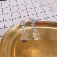New Micro-inlaid Yellow Square Diamond Earrings Ear Jewelry main image 5