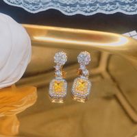New Micro-inlaid Yellow Square Diamond Earrings Ear Jewelry main image 6