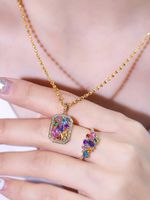 Romantic Colorful Gemstone Ring Full Of Tanzanite Pendant Necklace Set main image 3