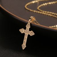 New Fashion Copper Inlaid Zircon Cross Pendant Necklace Sweater Chain Wholesale main image 1