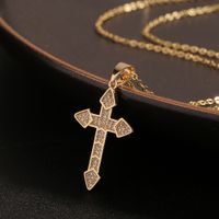 New Fashion Copper Inlaid Zircon Cross Pendant Necklace Sweater Chain Wholesale main image 2