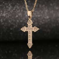 New Fashion Copper Inlaid Zircon Cross Pendant Necklace Sweater Chain Wholesale main image 3