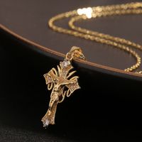 Religious Copper Inlaid Zircon Cross Pendant Jesus Design Necklace Clavicle Chain main image 1