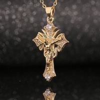 Religious Copper Inlaid Zircon Cross Pendant Jesus Design Necklace Clavicle Chain main image 3