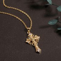 Religious Copper Inlaid Zircon Cross Pendant Jesus Design Necklace Clavicle Chain main image 4