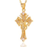Religious Copper Inlaid Zircon Cross Pendant Jesus Design Necklace Clavicle Chain main image 6