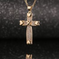 Nouveau Pendentif Croix En Forme De Coeur En Cuivre Micro-incrusté Collier De Chandail Chaîne En Gros main image 3