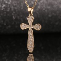 Simple Jewelry Copper Inlaid Zircon Cross Pendant Necklace Sweater Chain main image 3