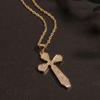 Simple Jewelry Copper Inlaid Zircon Cross Pendant Necklace Sweater Chain main image 4