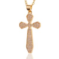 Simple Jewelry Copper Inlaid Zircon Cross Pendant Necklace Sweater Chain main image 6