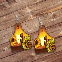 Retro Desert Cactus Sunflower Cow Head Double-sided Wooden Earrings main image 4