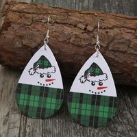 Christmas Drop-shaped Double-sided Snowman Pu Earrings Wholesale main image 5