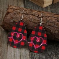 Valentine's Day Series Drop-shaped Red Lattice Leather Heart Earrings Wholesale main image 4