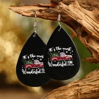 Christmas Tree Letter Pu Double-sided Printing Leopard Pattern Leather Earrings main image 5