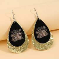Christmas Tree Letter Pu Double-sided Printing Leopard Pattern Leather Earrings main image 4