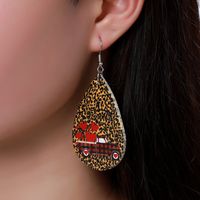 European And American Retro Water Drop Leopard Print Leather Earrings main image 1