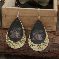 Christmas Water Drop Double Sequined Leopard Print Christmas Tree Pu Earrings Wholesale main image 1