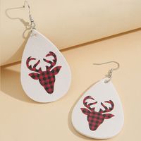 New Christmas Red Lattice Small Elk Pattern Leather Earrings Wholesale main image 1