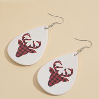 New Christmas Red Lattice Small Elk Pattern Leather Earrings Wholesale main image 3
