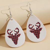 New Christmas Red Lattice Small Elk Pattern Leather Earrings Wholesale main image 5
