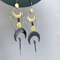 Retro Geometric Triangle Round Stitching Two-color Crescent Long Earrings Wholesale main image 3