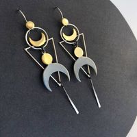 Retro Geometric Triangle Round Stitching Two-color Crescent Long Earrings Wholesale main image 6