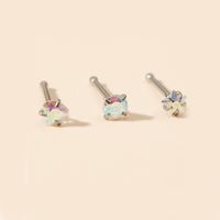 New Fashion Four-claw Color Zircon Nose Nail Ear Bone Nails main image 1