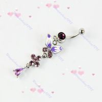 Color Drill Drop Oil Drawing Purple Butterfly Stainless Steel Umbilical Nail sku image 1
